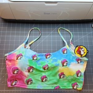 Retro Rainbow Buc-ee's bikini top